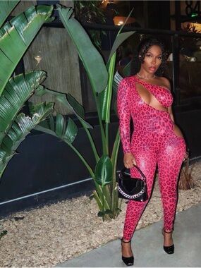 Red Leopard Cutout Jumpsuit